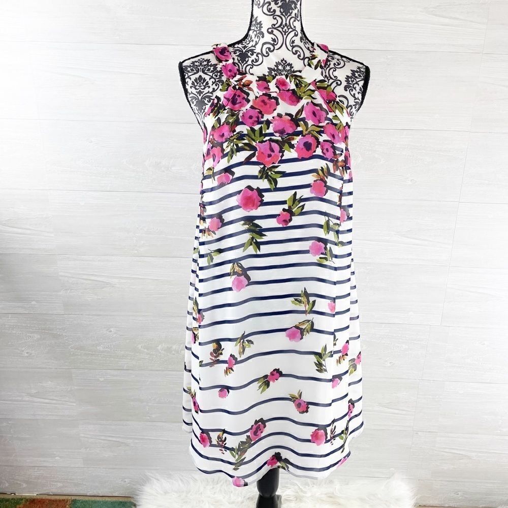 Betsey Johnson Striped Floral Halter Sheath Dress